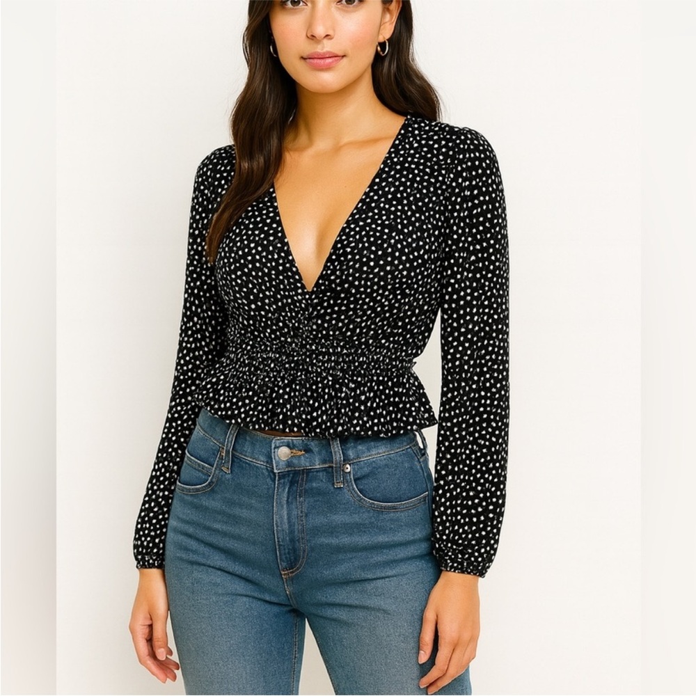 Zara Black and White Polka Dot Women's Top